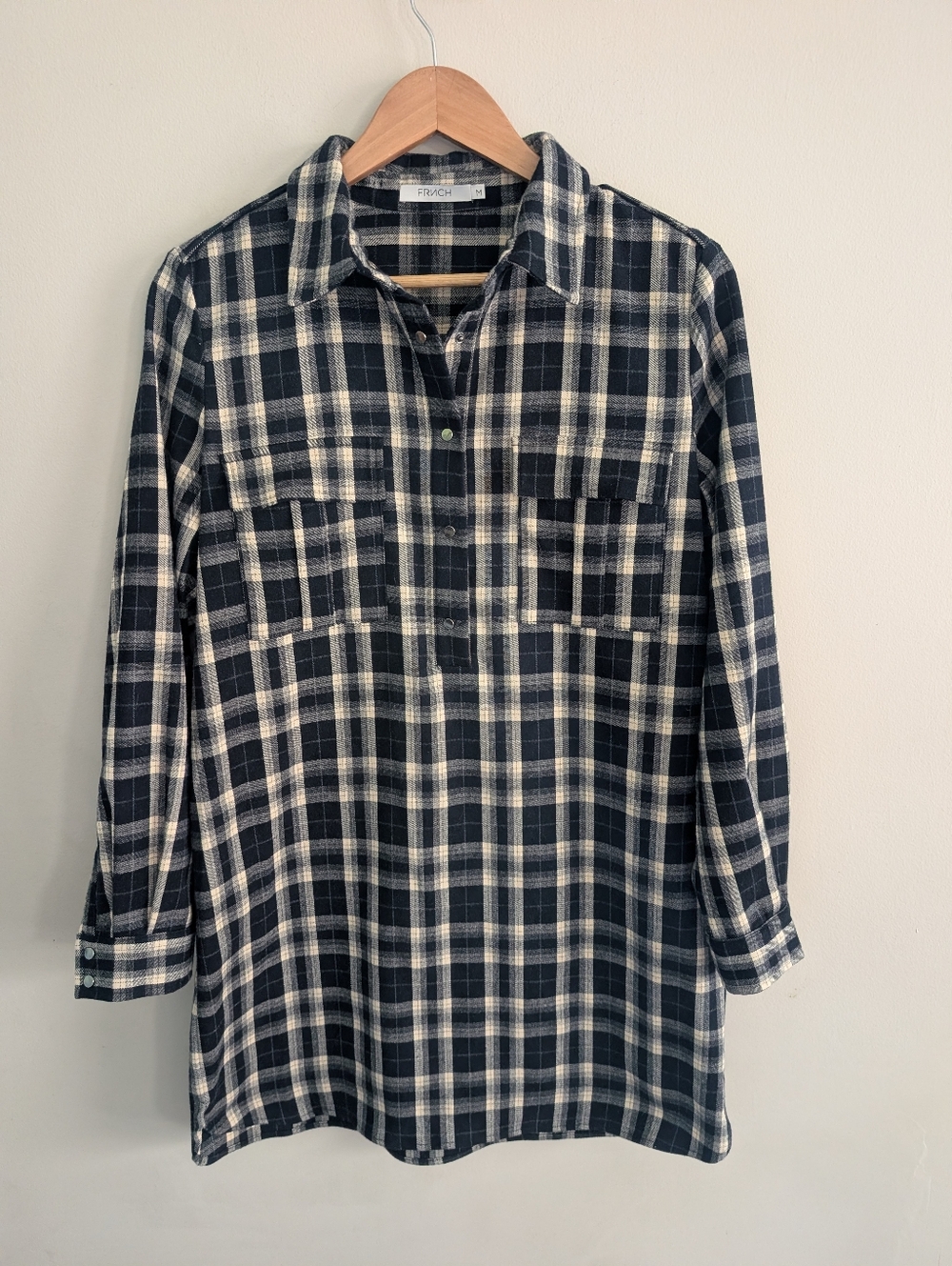 FRNCH Navy Plaid Shirt Dress Size M